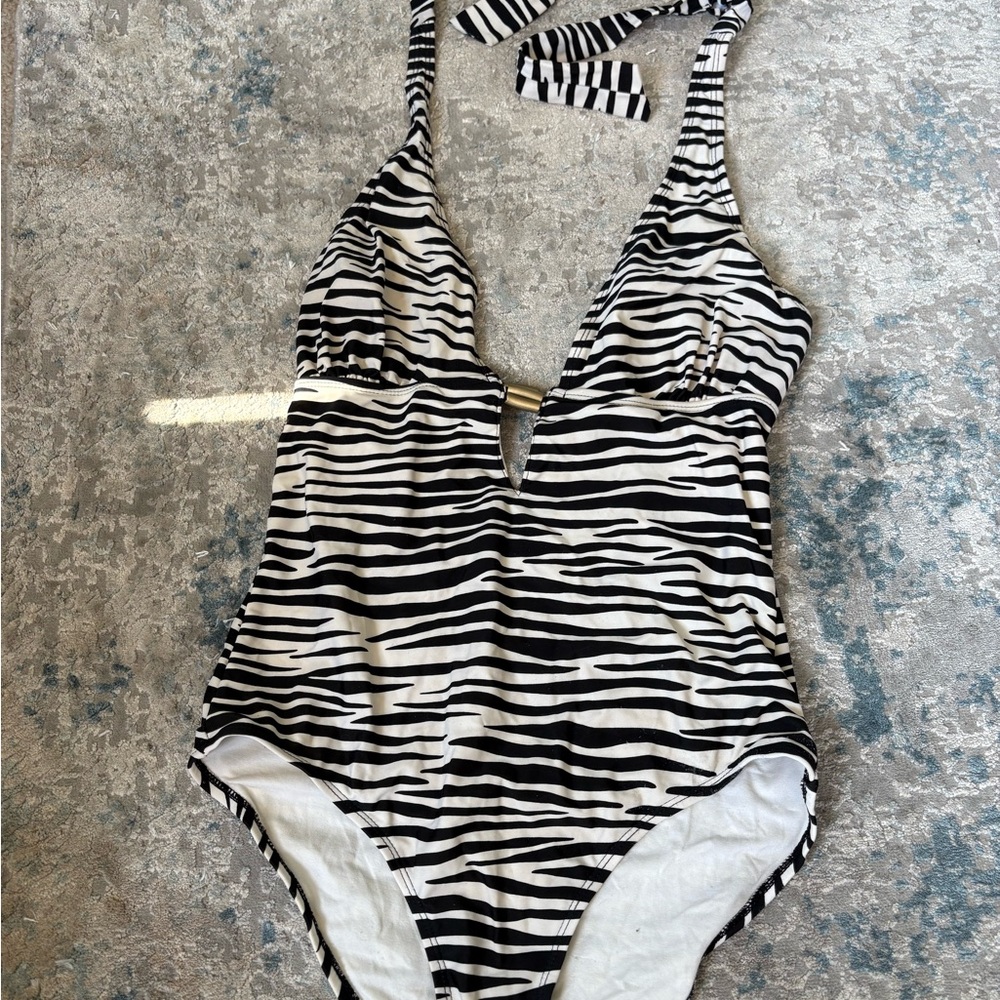 Zebra Print Halter Swimsuit - Picture 6 of 16